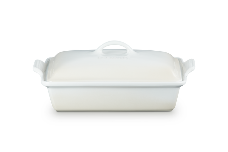 Pirofila rettangolare Tradition con coperchio in gres vetrificato-33 cm-meringa