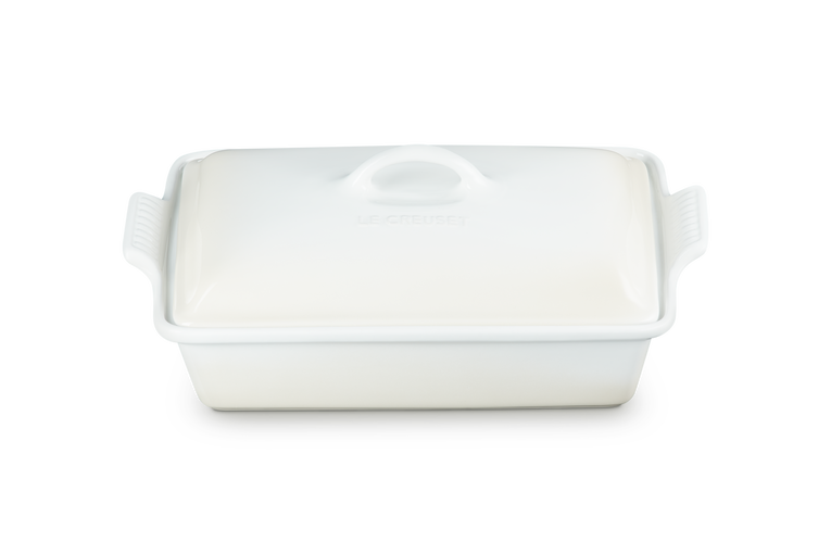 Pirofila rettangolare Tradition con coperchio in gres vetrificato-33 cm-meringa