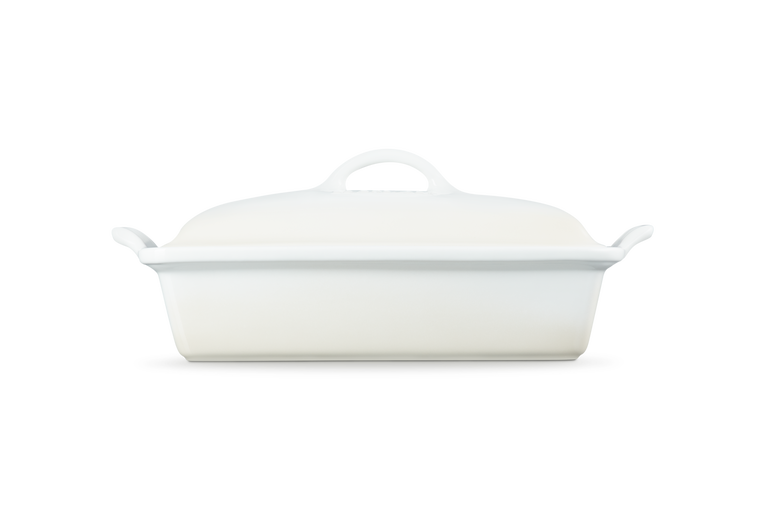 Pirofila rettangolare Tradition con coperchio in gres vetrificato-33 cm-meringa