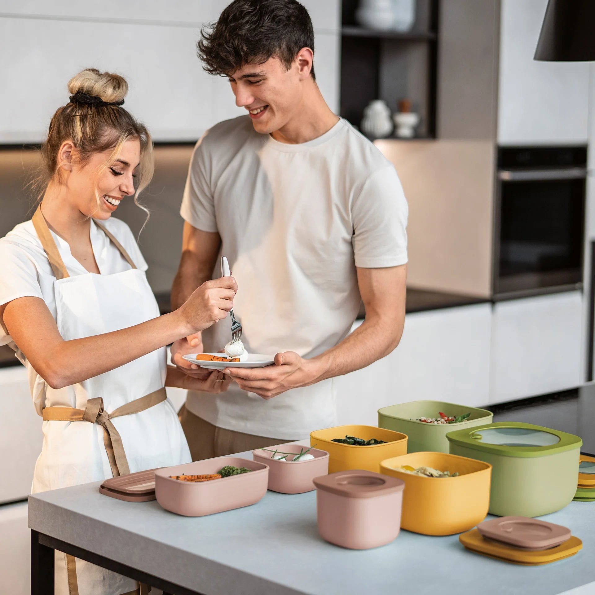 SET 3 CONTENITORI ERMETICI BASSI (ISCC+) 'STORE&MORE BIO' "FOOD