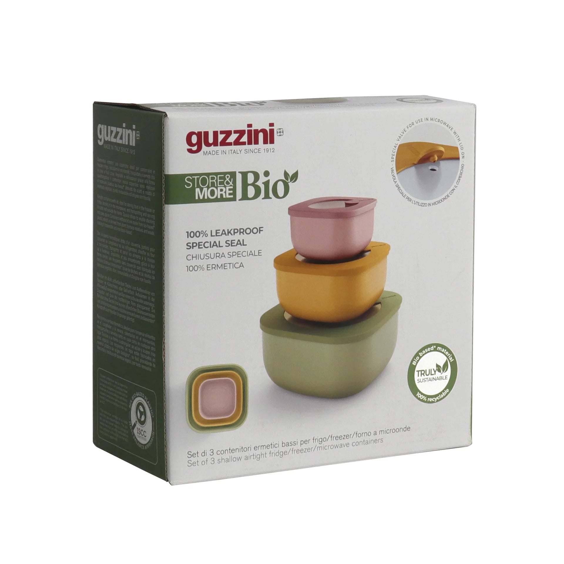 SET 3 CONTENITORI ERMETICI BASSI (ISCC+) 'STORE&MORE BIO' "FOOD