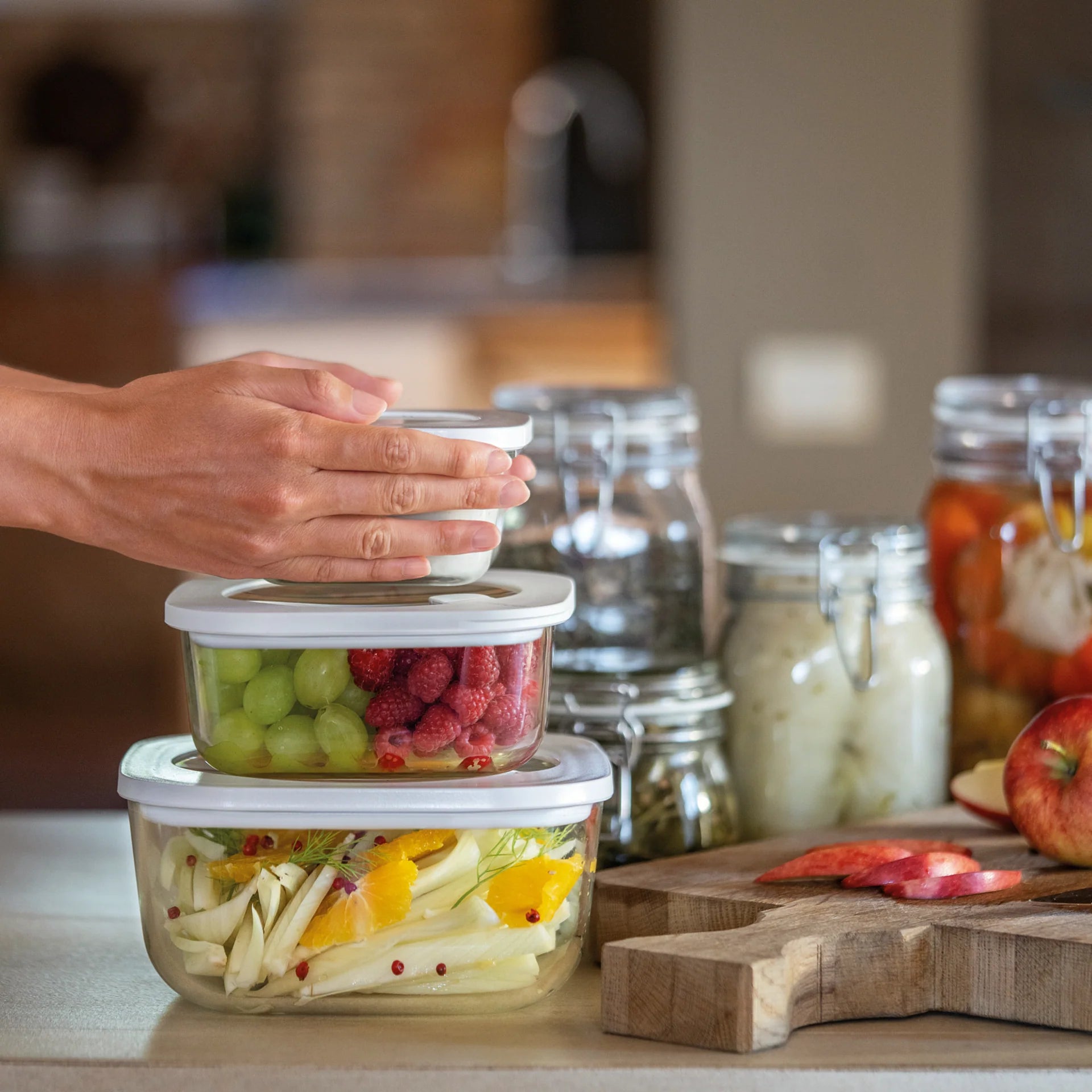 SET 3 CONTENITORI ERMETICI IN VETRO