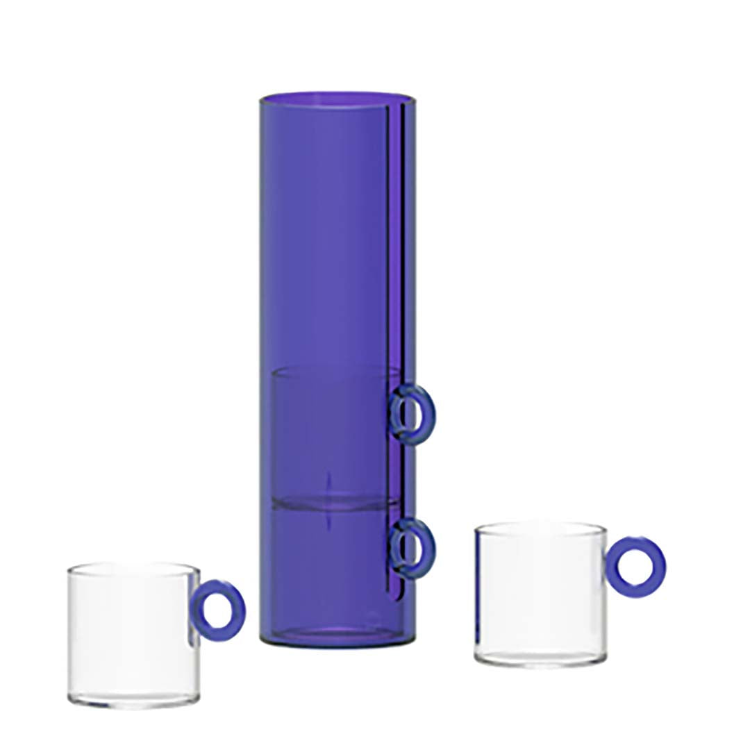 Set 4 tazze in vetro borosilicato con manico ad anello - Blu