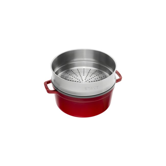 Cocotte con cestello a vapore rotonda - 26 cm, ciliegia