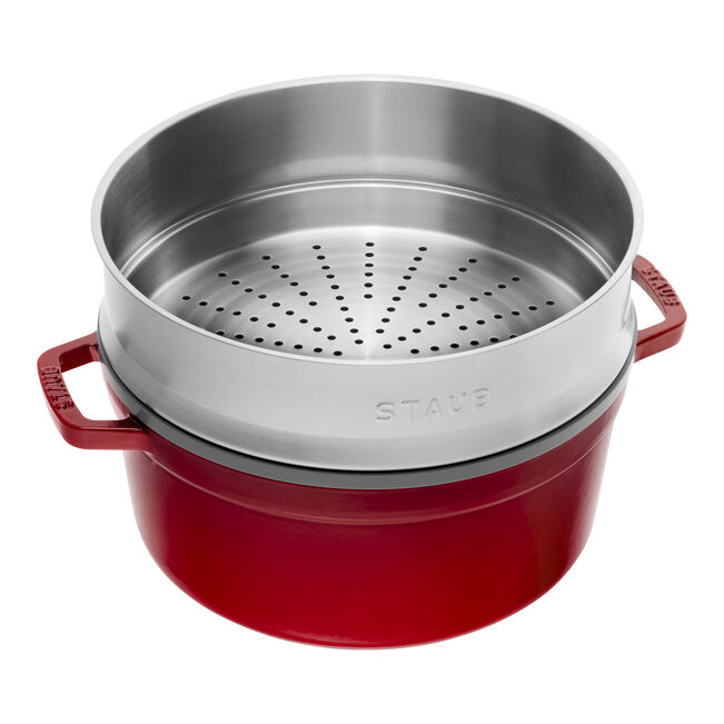 Cocotte con cestello a vapore rotonda - 26 cm, ciliegia