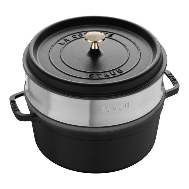 Cocotte con cestello a vapore rotonda - 26 cm, nero