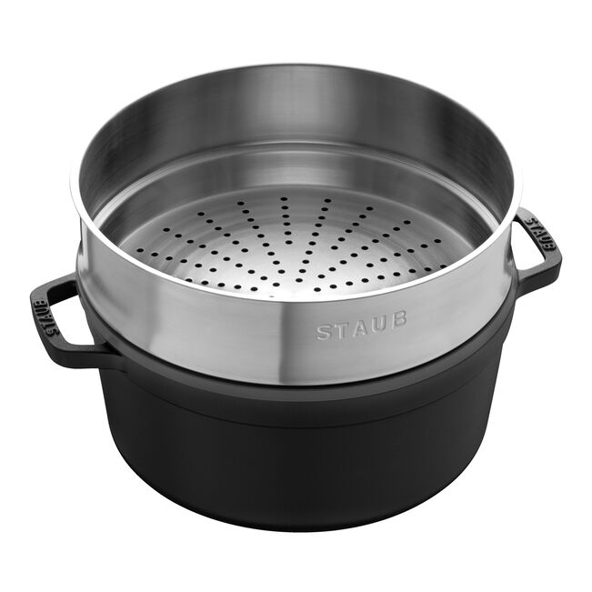 Cocotte con cestello a vapore rotonda - 26 cm, nero