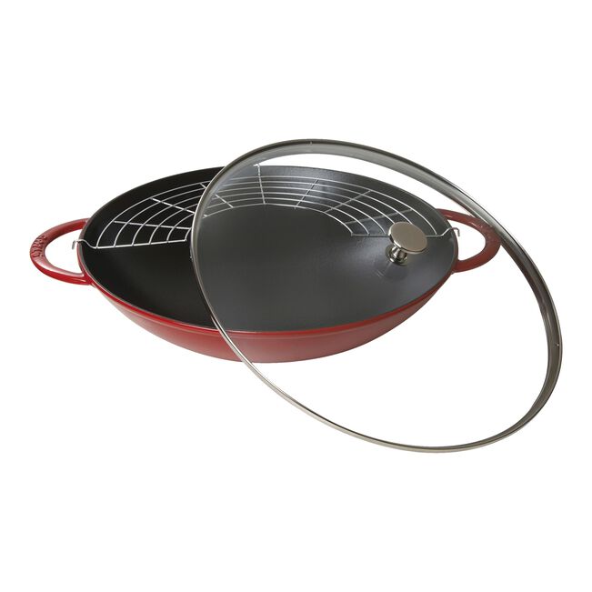 Wok con coperchio in vetro rotondo - 37 cm, ciliegia