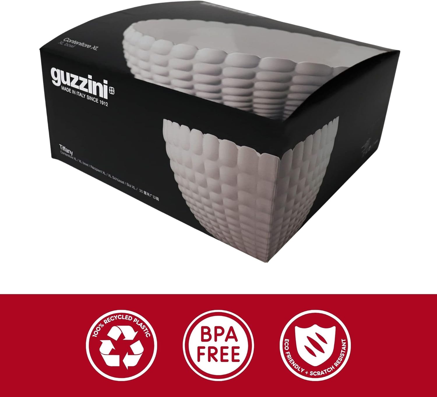 Guzzini - Tiffany, Contenitore in Plastica Riciclata, Ciotola XL - Grig Tortora