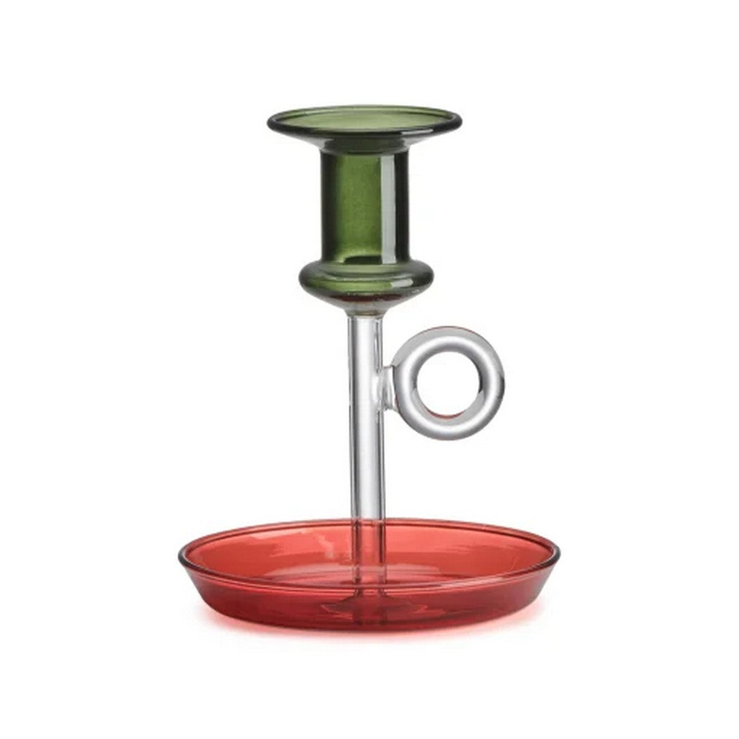 Ivv Le Bugie Candeliere Bocciolo Verde-Stelo Trasparente-Base Rosso H.14 Cm.