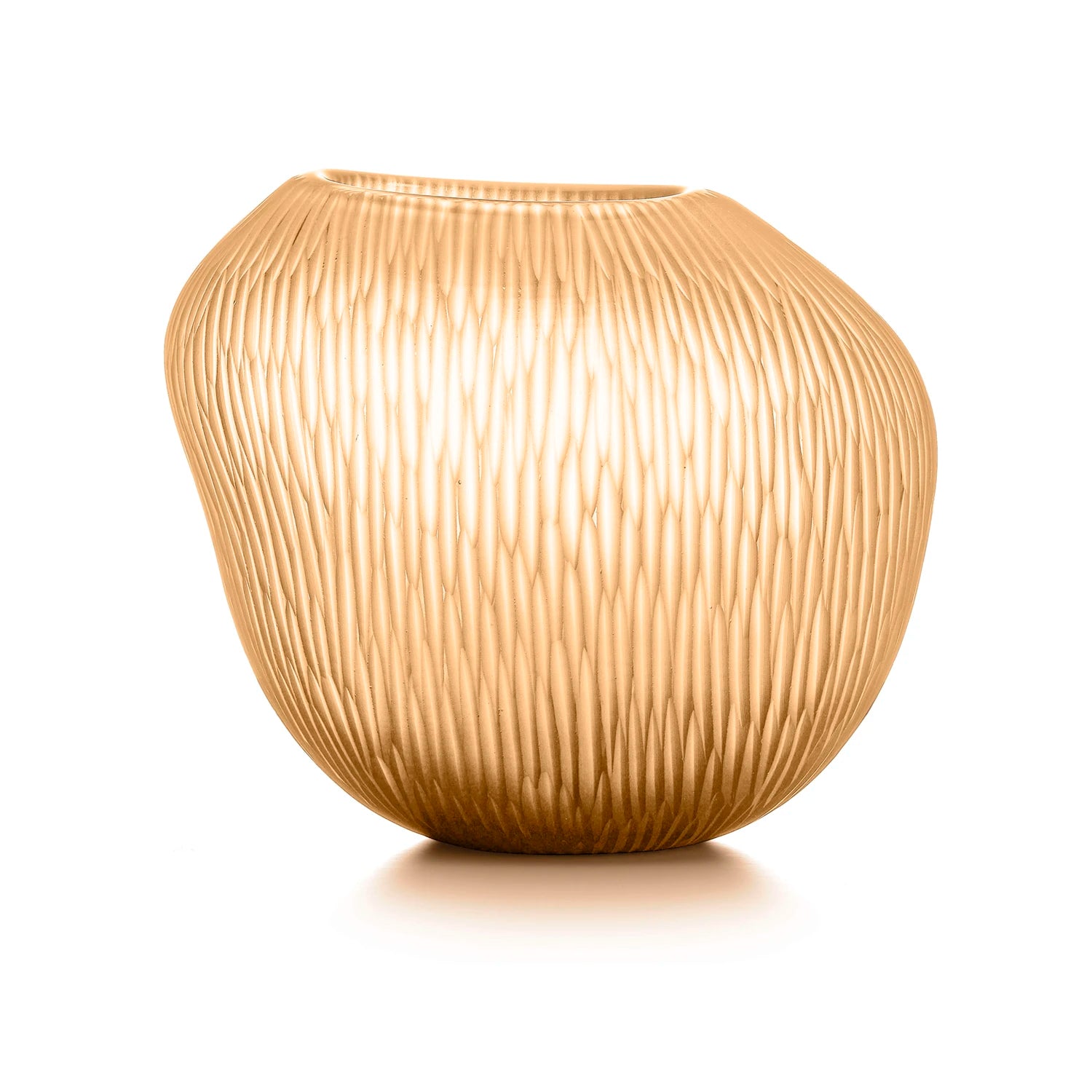 "Carving" vaso in vetro - H 24 cm / Pesca satinato con righe molate verticali