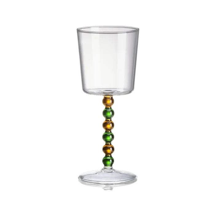 Collier Set 2 Calice Alto Vetro Borosilicato Trasparente Gambo Verde/Ambra