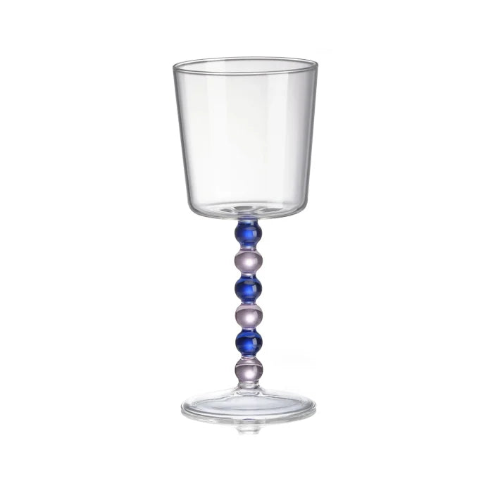 Collier Set 2 Calice Alto Vetro Borosilicato Trasparente Gambo Rosa/Blu H.20