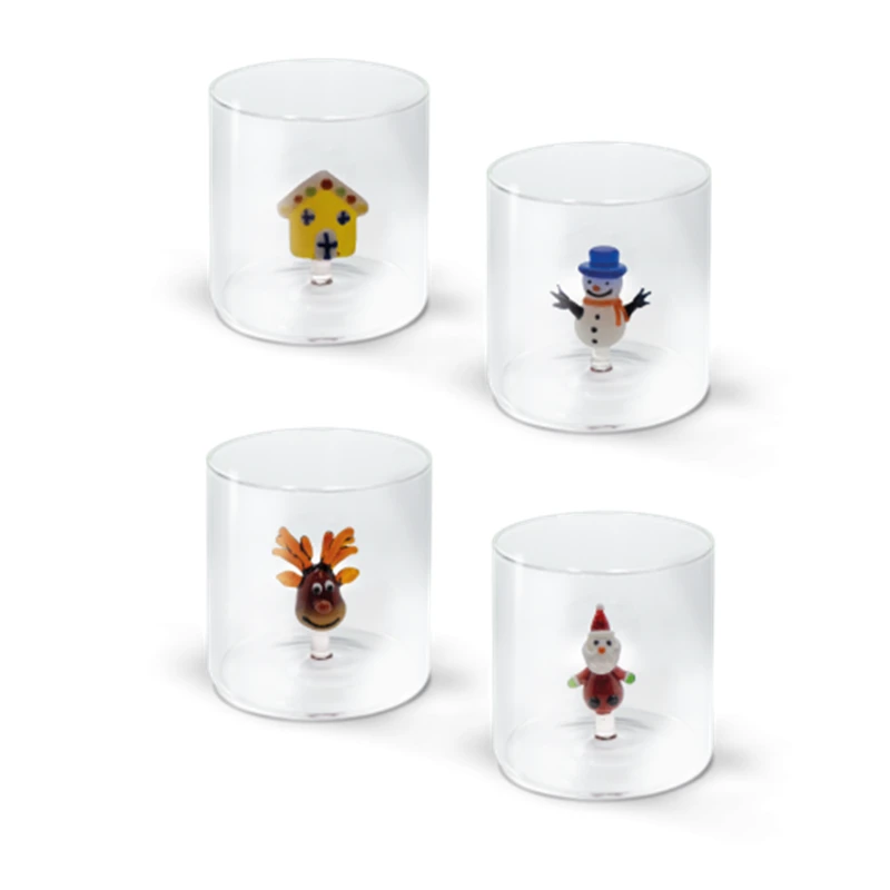 Set 4 Bicchieri in vetro borosilicato / Decori natalizi