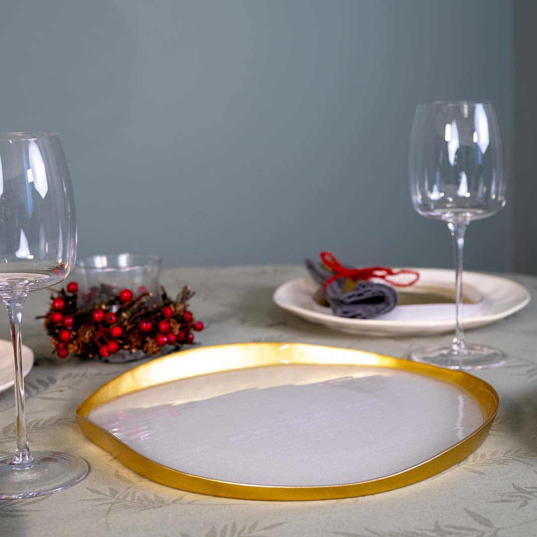 Piatto panettone in vetro - 32 cm / Perla e Oro