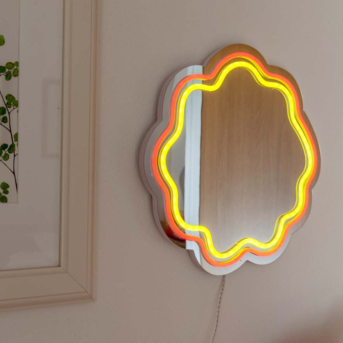 Specchio neon decorativo - onde aranciano e giallo - 30x30 cm