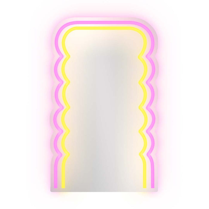 Specchio neon decorativo - decoro onde rosa e giallo - 20x33 cm
