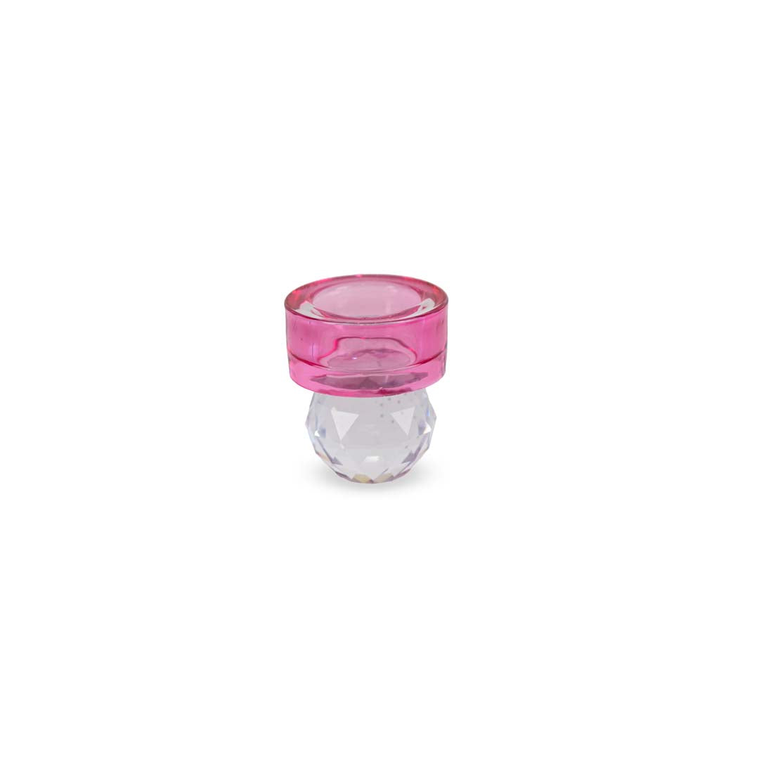 Porta candela effetto diamante 6,4x7cm - Vetro Borosilicato - Trasparente e Rosa