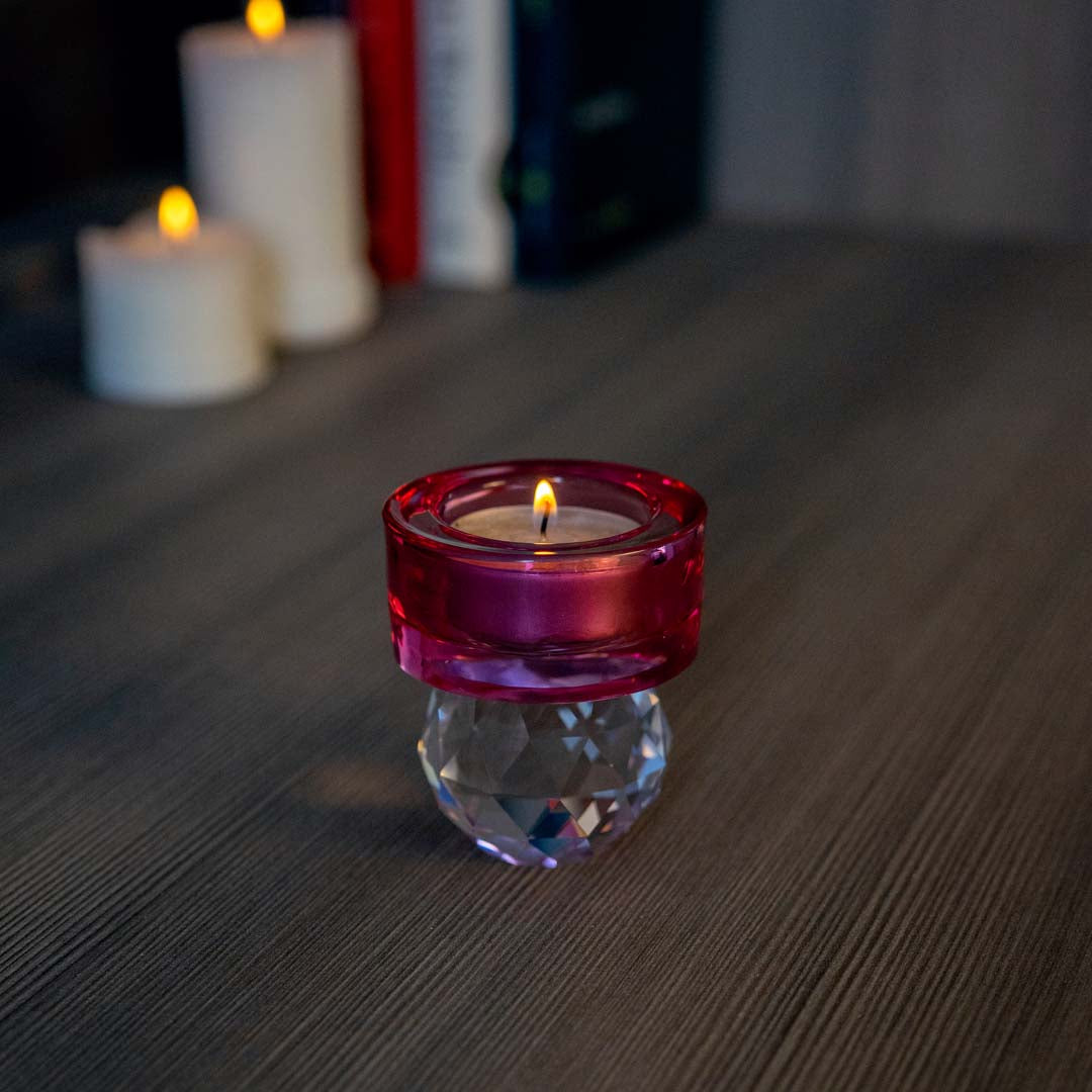 Porta candela effetto diamante 6,4x7cm - Vetro Borosilicato - Trasparente e Rosa