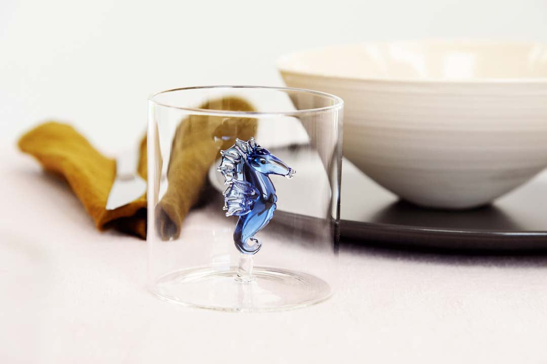Bicchiere in vetro borosilicato - 250 ml / Decoro Cavalluccio Marino
