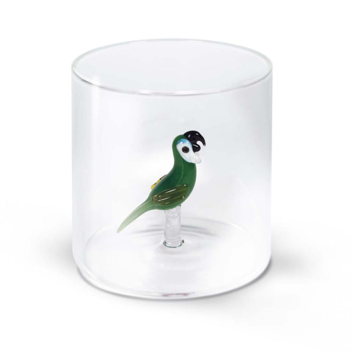 Bicchiere in vetro borosilicato Capacità 250 ml Decoro pappagallo