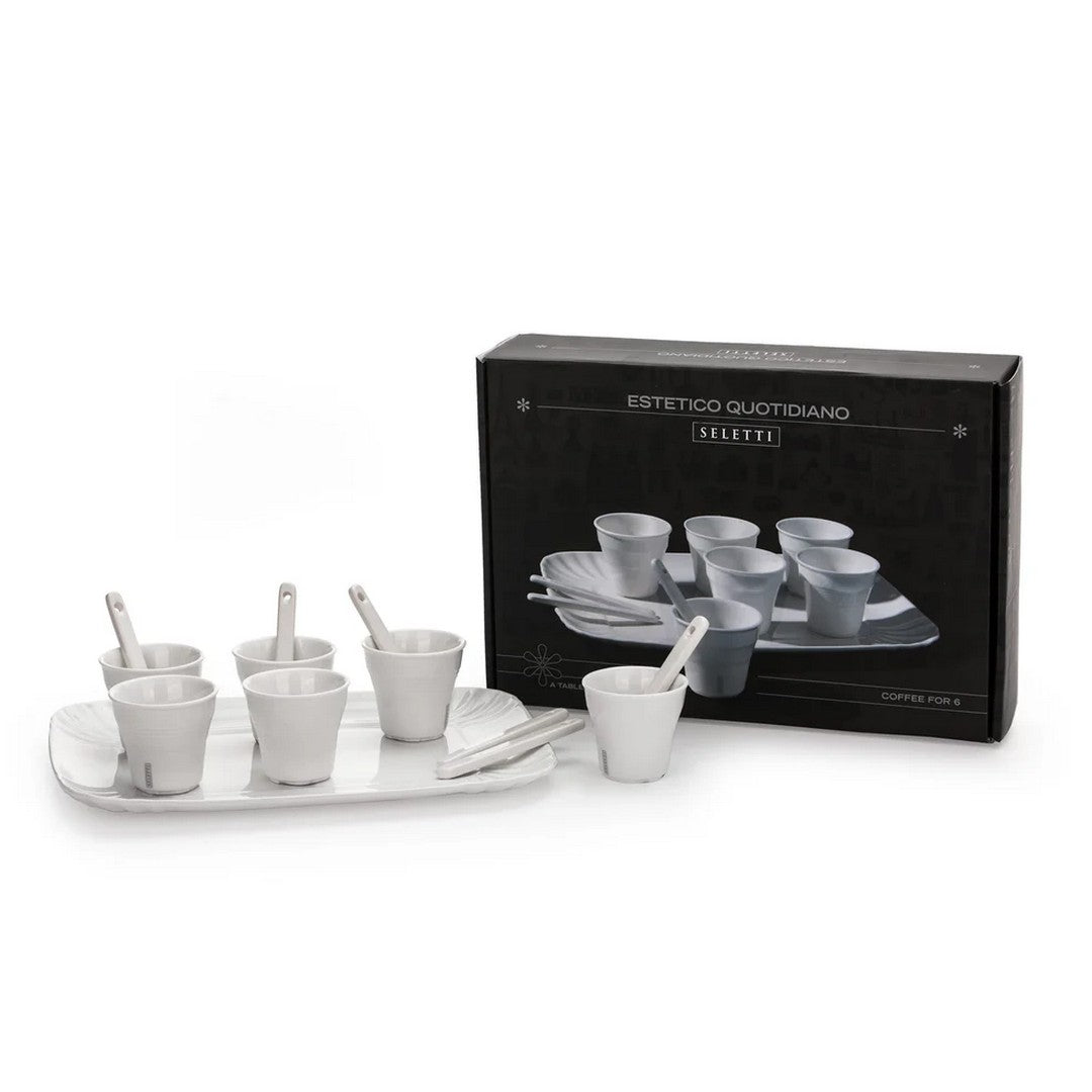 Seletti Set: 6 Bicchierino Caffe'+ 6 Palettine +1 Vassoio In Porcellana