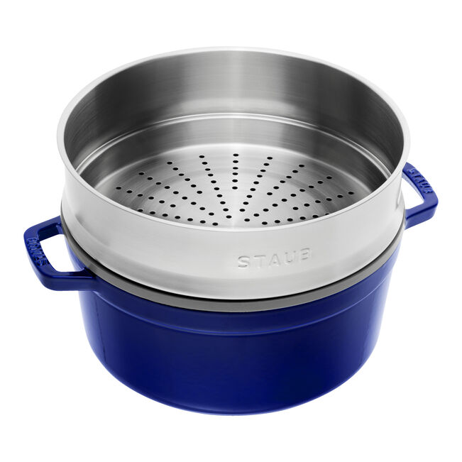 Cocotte con cestello a vapore rotonda - 26 cm, blu scuro