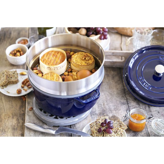Cocotte con cestello a vapore rotonda - 26 cm, blu scuro