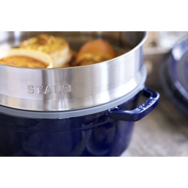 Cocotte con cestello a vapore rotonda - 26 cm, blu scuro