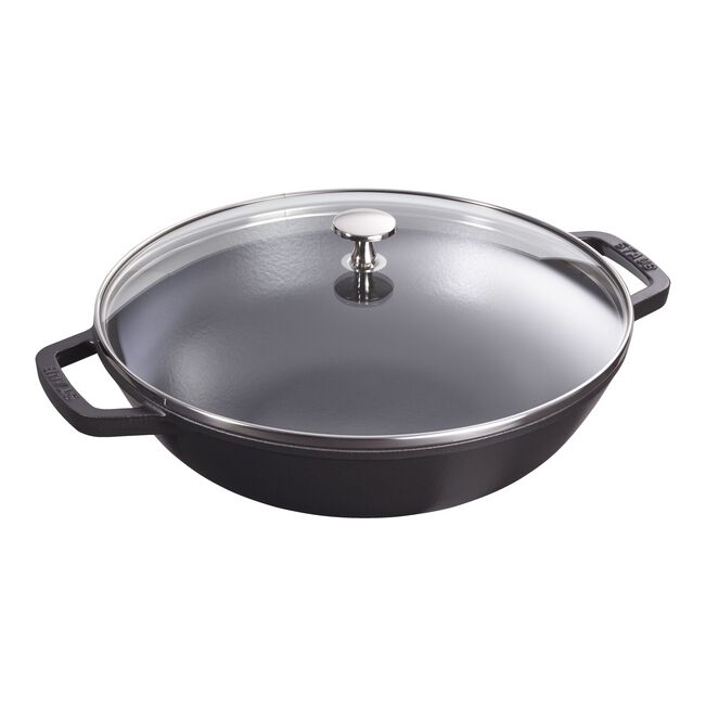 Wok con coperchio in vetro rotondo - 30 cm, nero