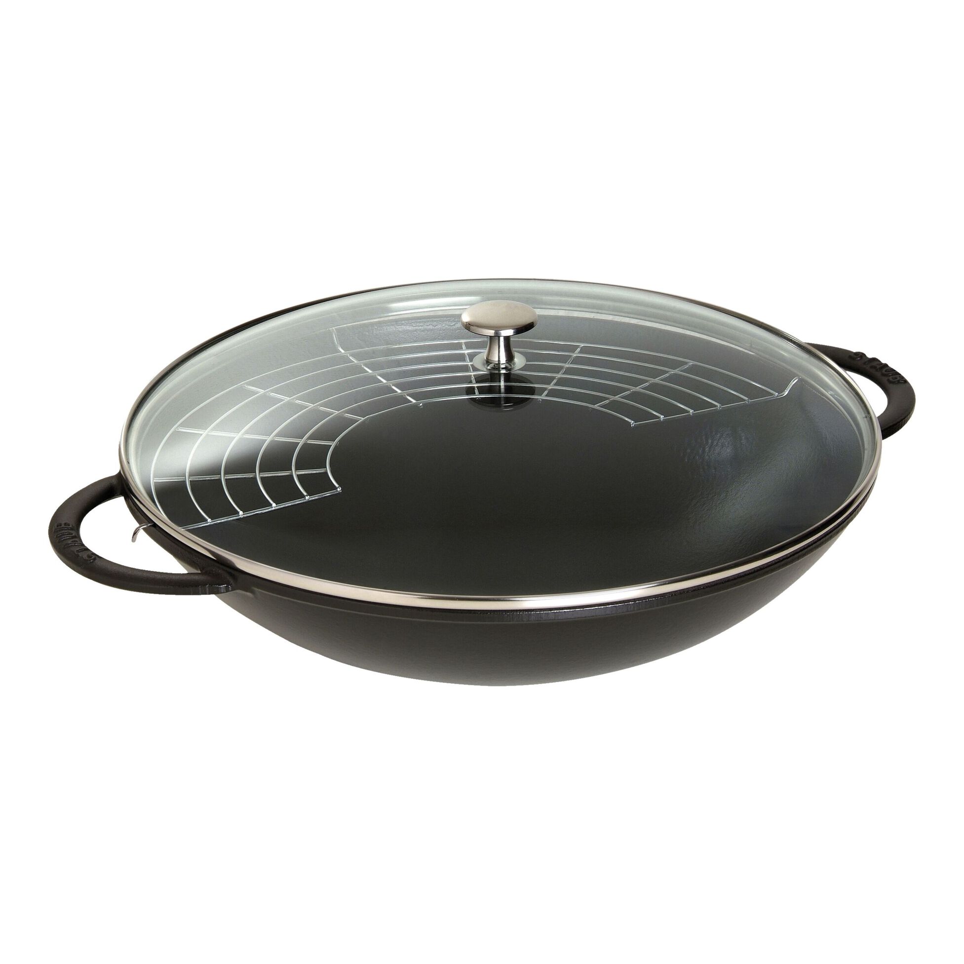 Wok con coperchio in vetro rotondo - 37 cm, nero