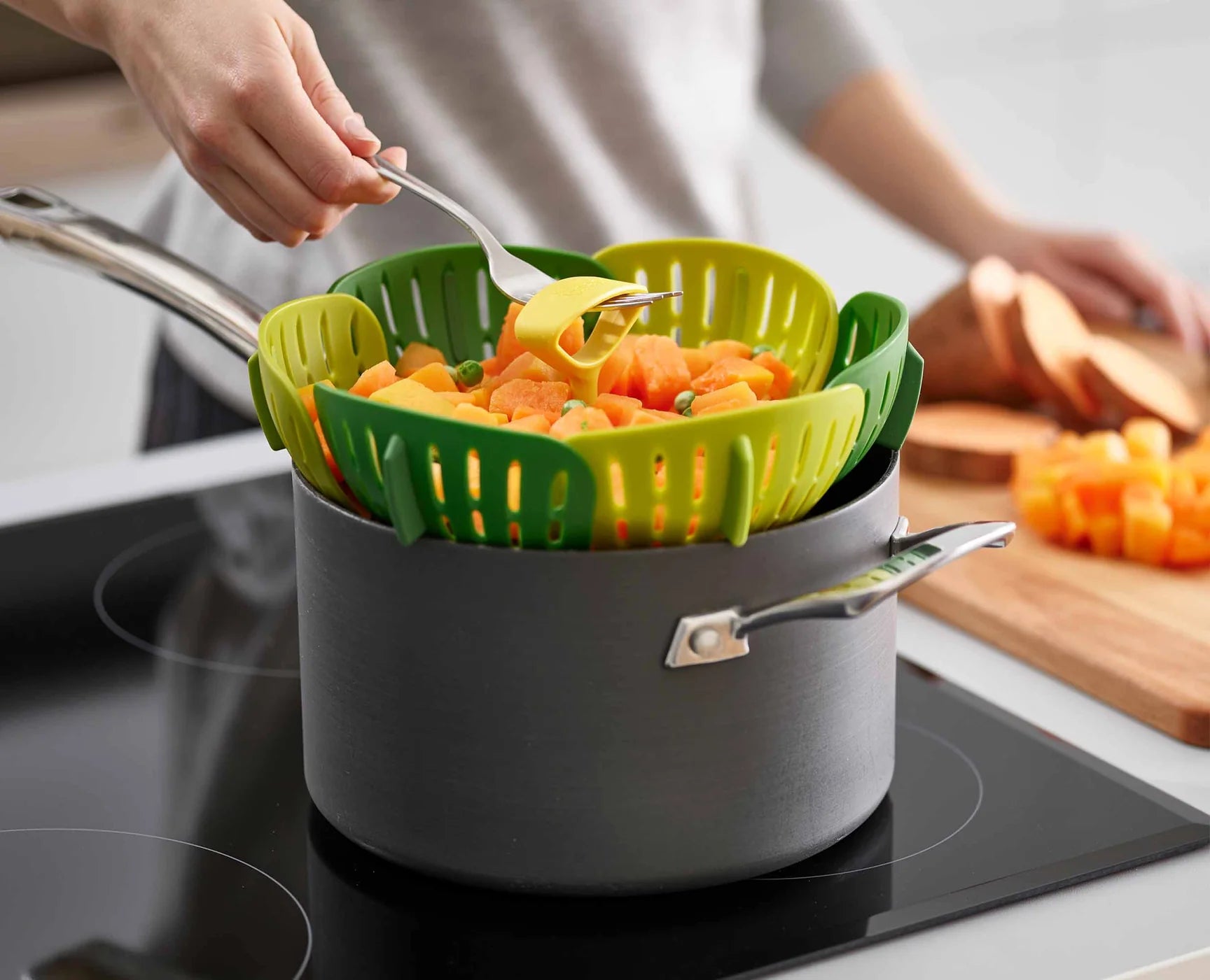Cestello per cottura a vapore pieghevole / Acciaio Inox - Verde