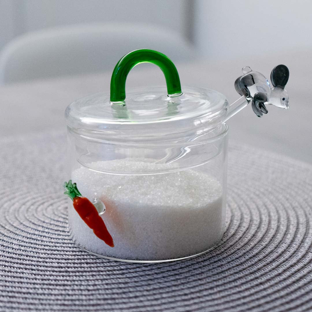 Zuccheriera con cucchiaino - vetro borosilicato / Decori
