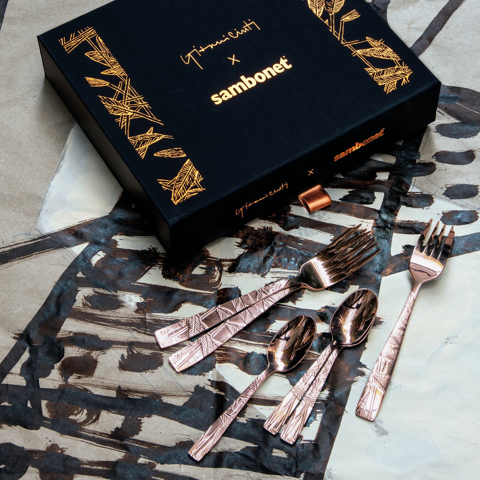 Confezione Regalo 6 Forchette Dolce Jungle Pvd Copper