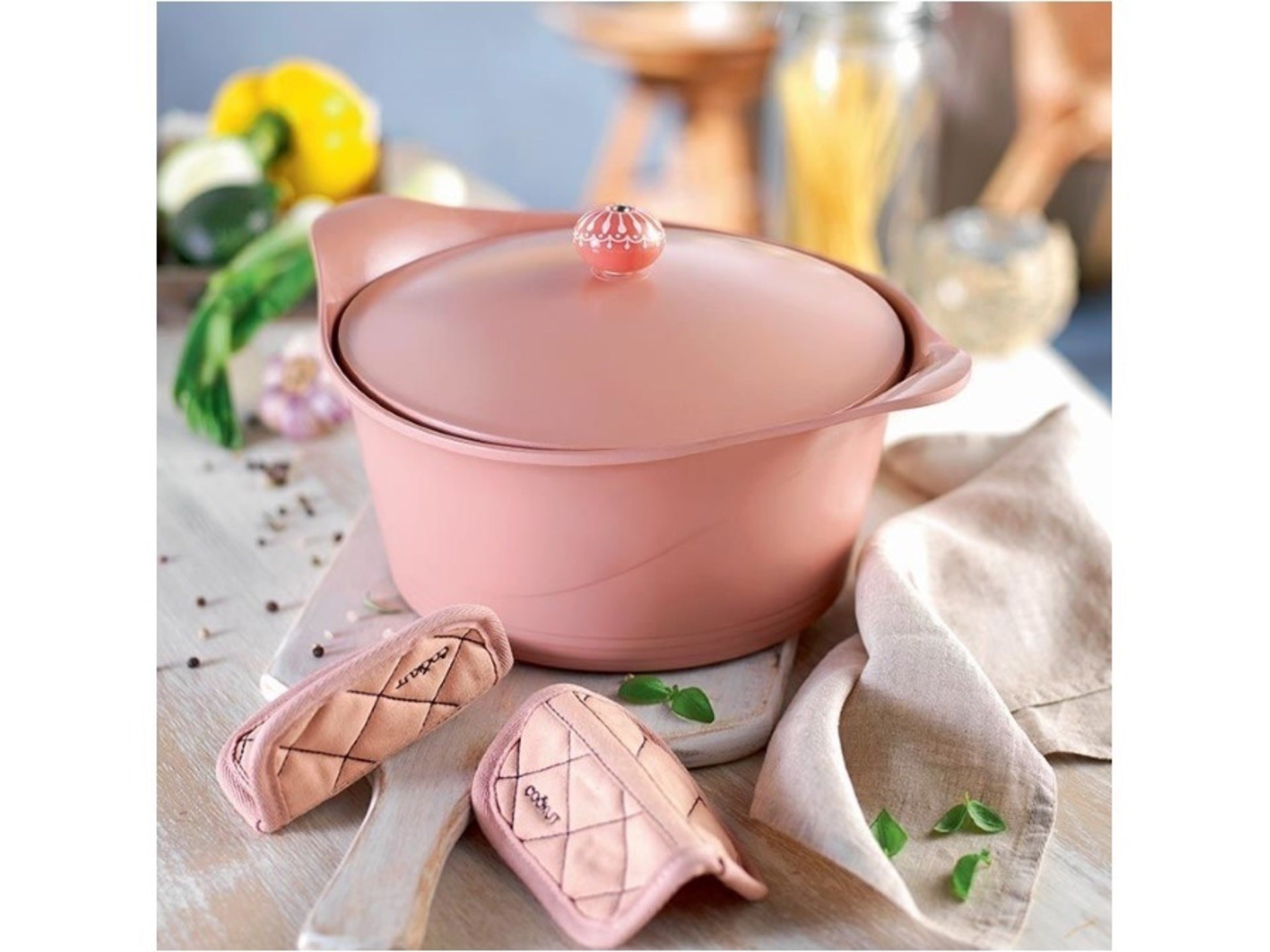 Cocotte 20cm - rosa cipria - con pomello e presine