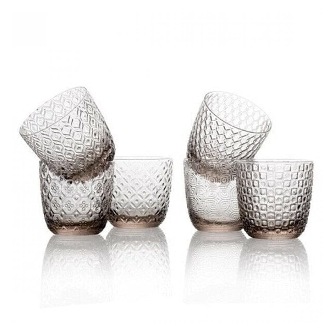 Sixties Set 6 Bicchieri Acqua Grigio Tortora Ottiche Assortite
