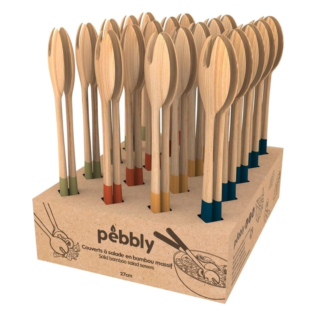 Pebbly Posate Per Insalata Di Bambù