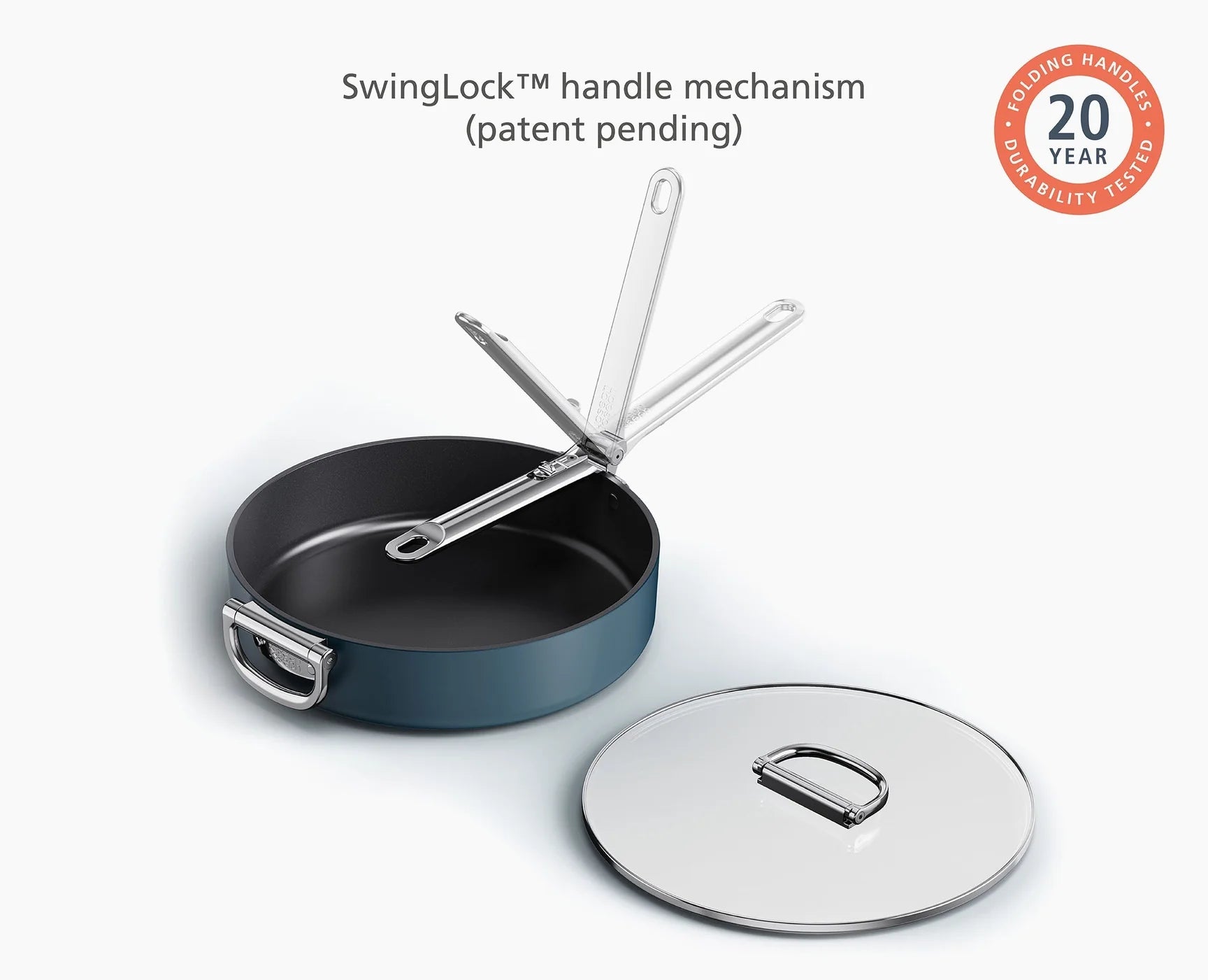 Set di pentole blu da 6 pezzi con manico pieghevole Space in ceramica antiaderen