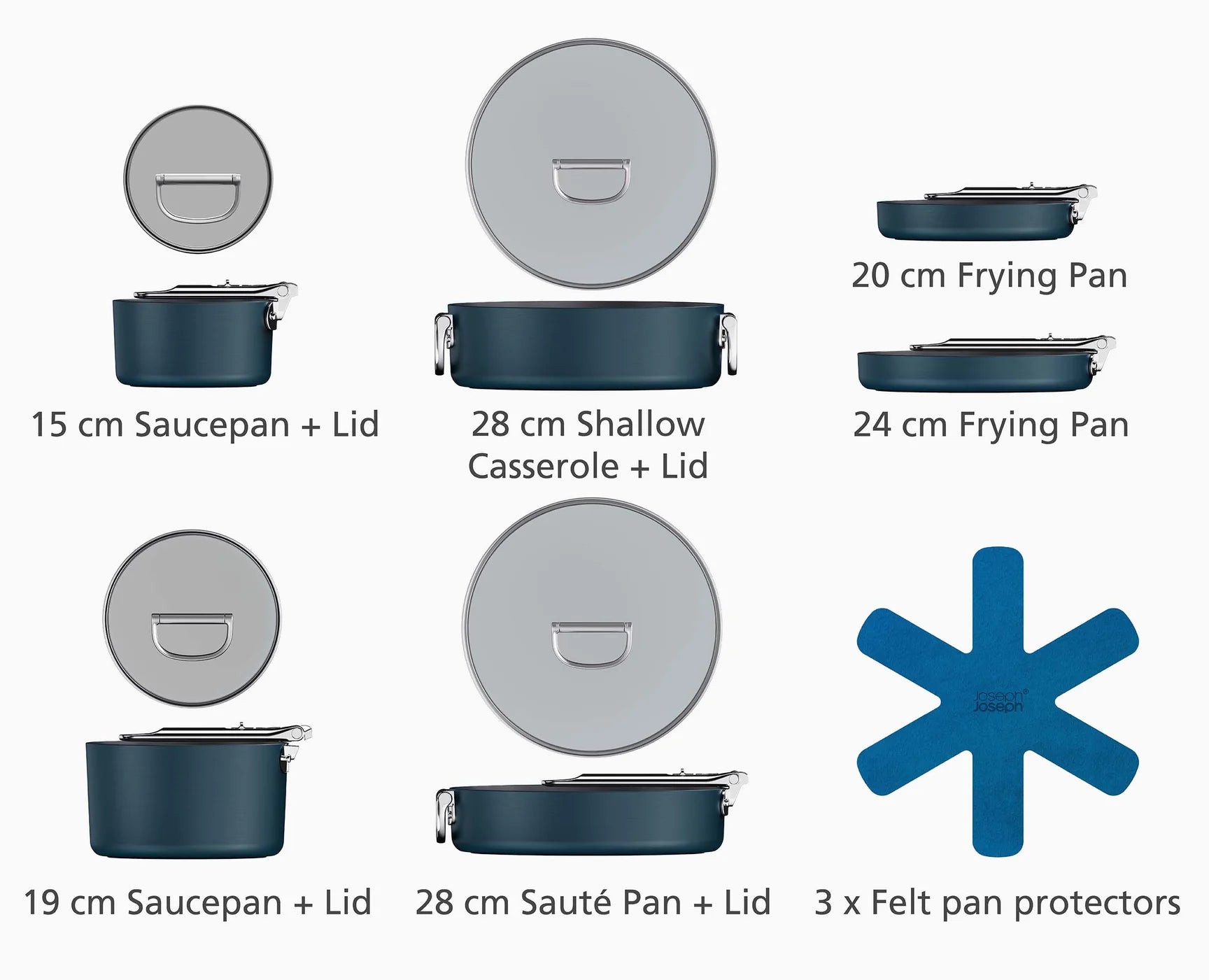 Set di pentole blu da 6 pezzi con manico pieghevole Space in ceramica antiaderen