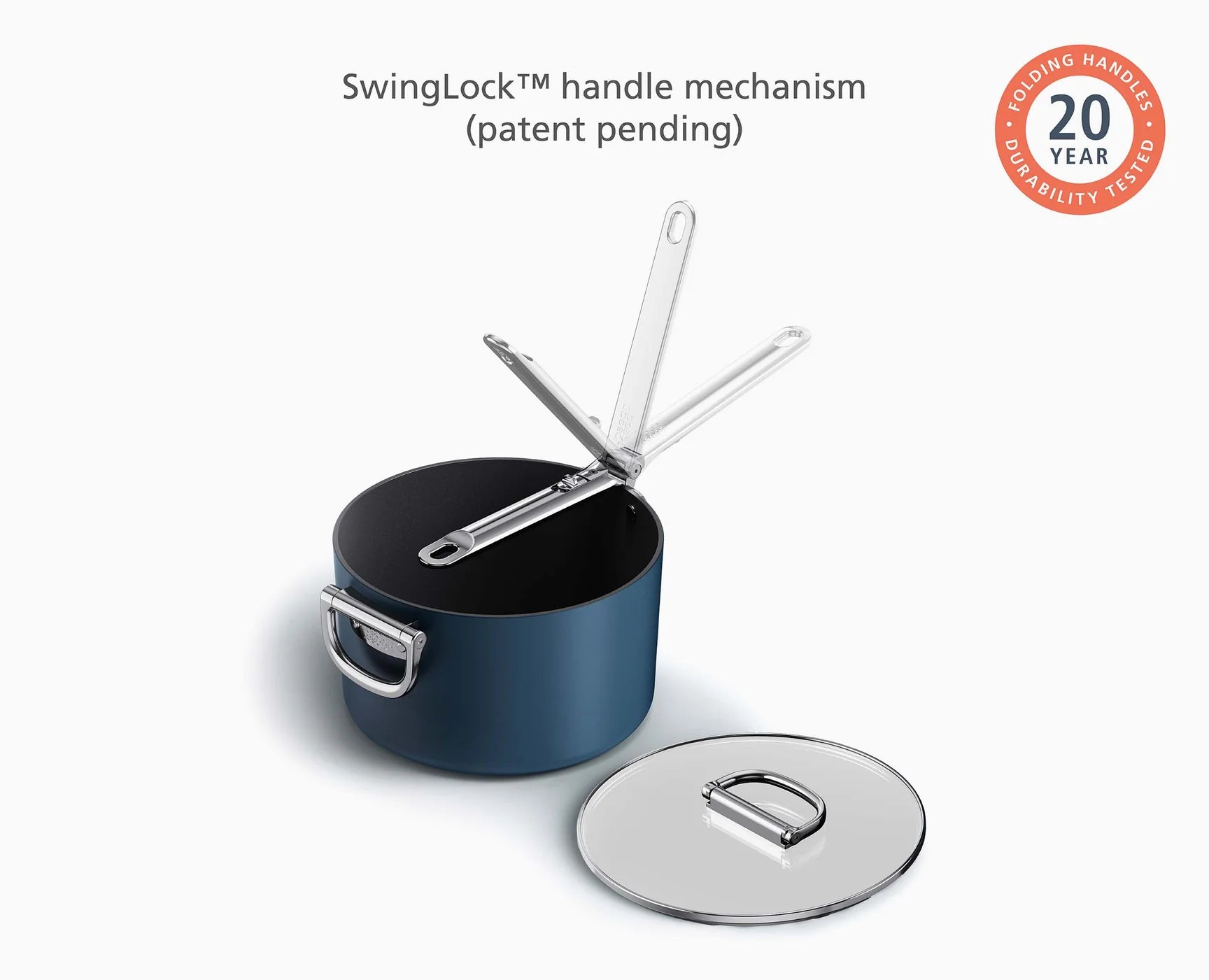 Set di pentole blu da 3 pezzi con manico pieghevole Space-ceramica antiaderente