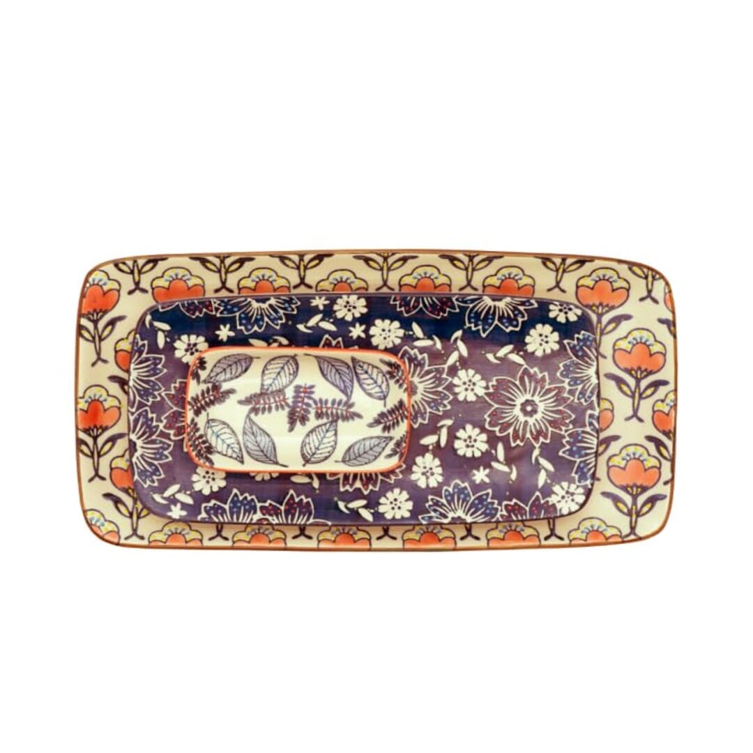 Wd Lifestyle Vassoi Rettangolari Con Decoro Orientale Set 3