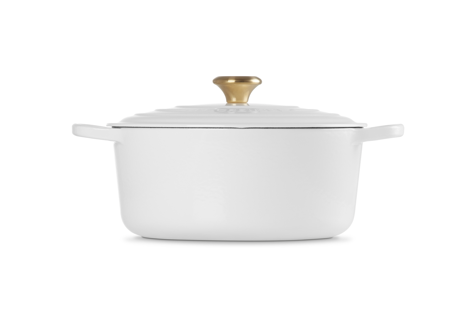 Cocotte rotonda Evolution in ghisa vetrificata - 28 cm - bianca con pomolo oro