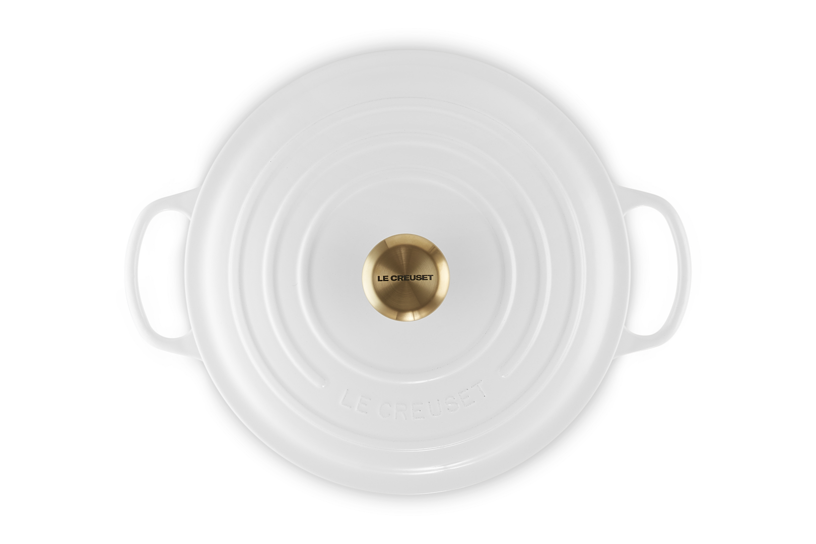 Cocotte rotonda Evolution in ghisa vetrificata - 28 cm - bianca con pomolo oro