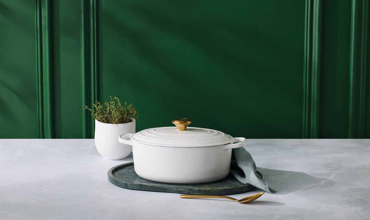 Cocotte ovale Evolution in ghisa vetrificata - 29 cm - colore bianco pomello oro