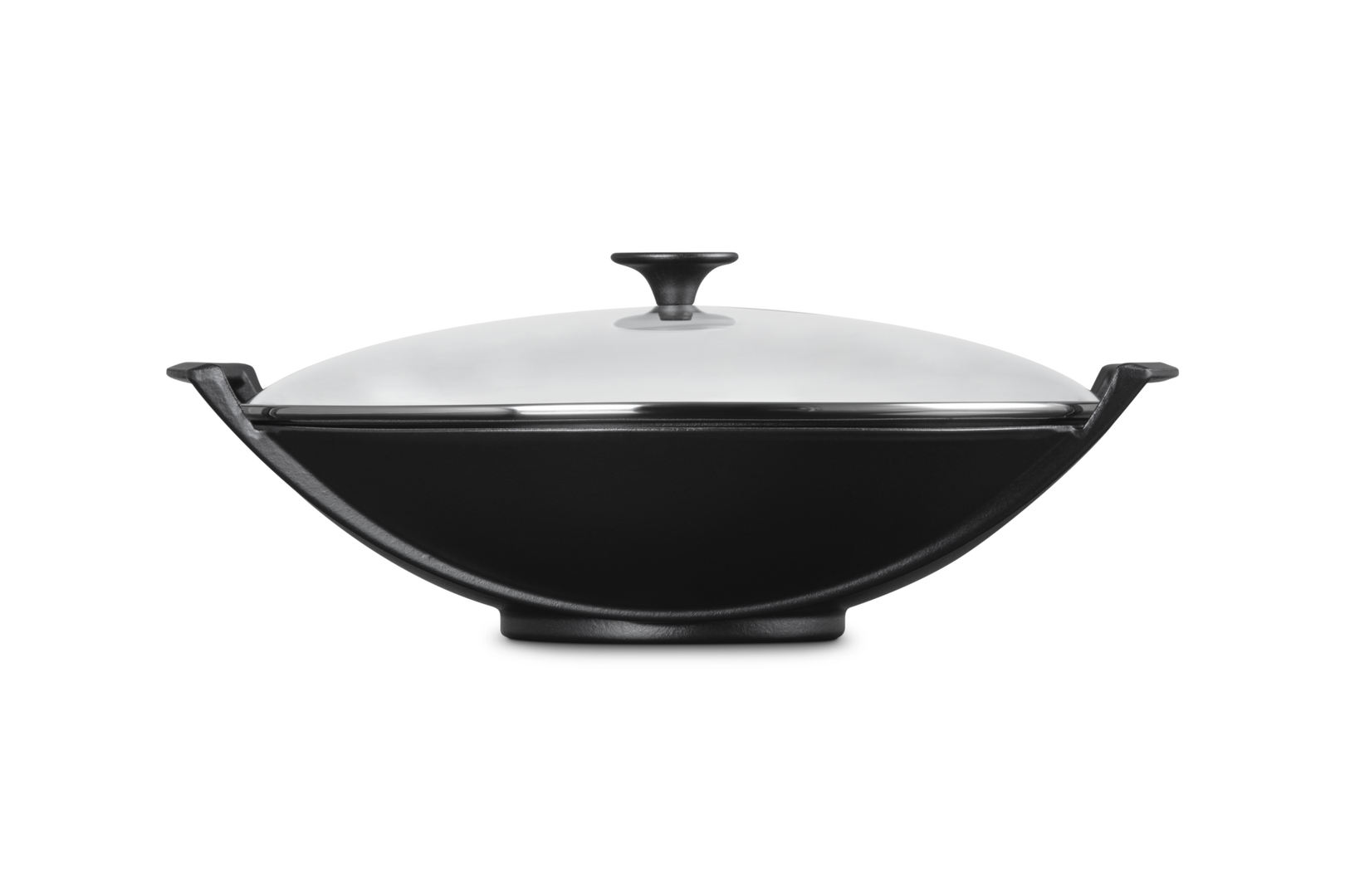 Wok in ghisa vetrificata con coperchio vetro - colore nero matt
