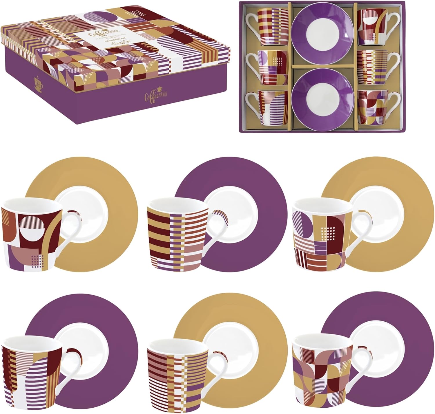 et 6 tazzine espresso 100 ml c/piattini in gift box GEOMETRIC ART