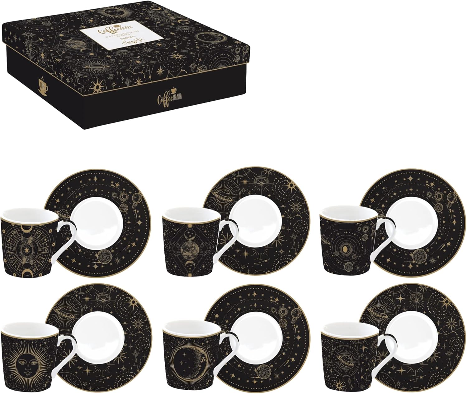 Set 6 tazzine espresso 100 ml c/piattini in gift box CELESTIAL