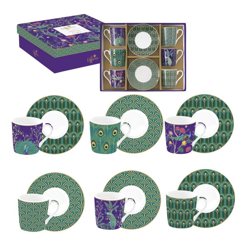 Set 6 tazzine espr.100 ml c/piattini in gift box IMPERIAL PEACOCK