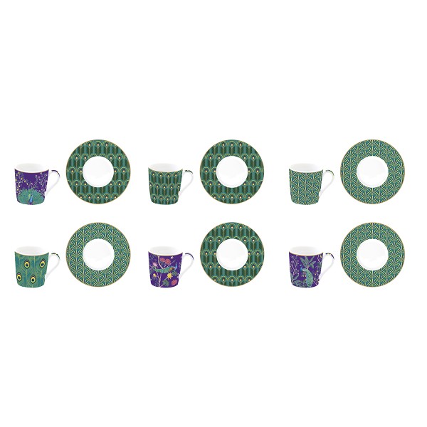 Set 6 tazzine espr.100 ml c/piattini in gift box IMPERIAL PEACOCK