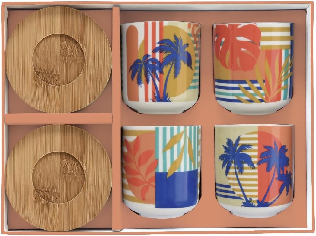Set 4 bicchierini caffè 110 ml c/piattini in bamboo in gift box BAHIA
